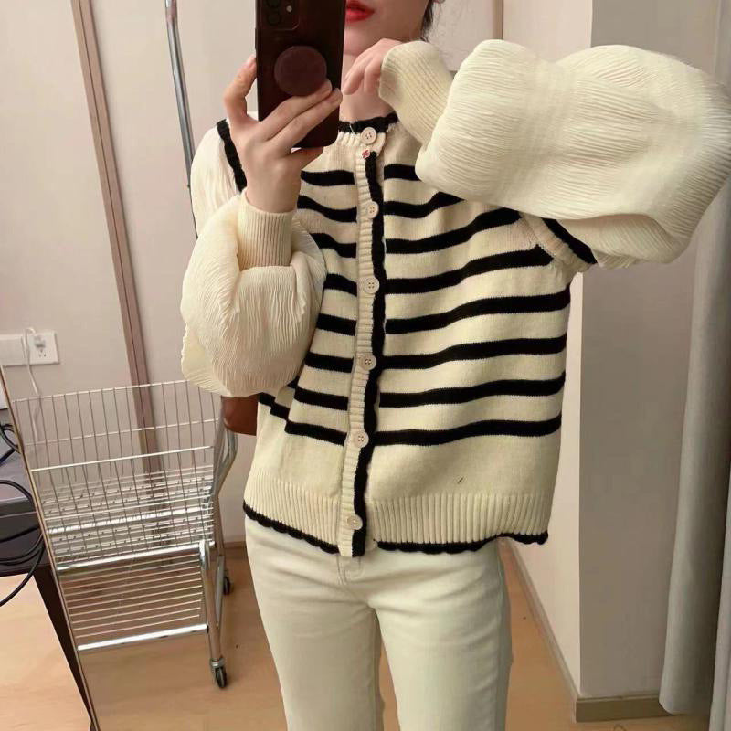 Damen Strickjacke mit voluminösen Ärmeln und Streifenmuster Drune