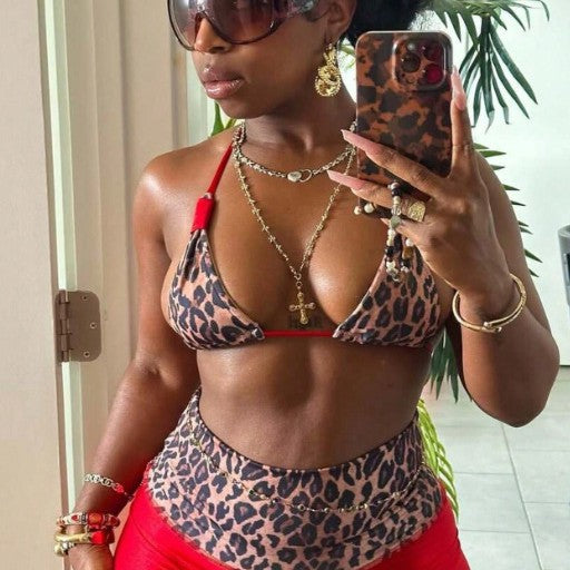Damen Triangel-Bikini mit hochgeschnittenem Höschen und Animal-Print Drune