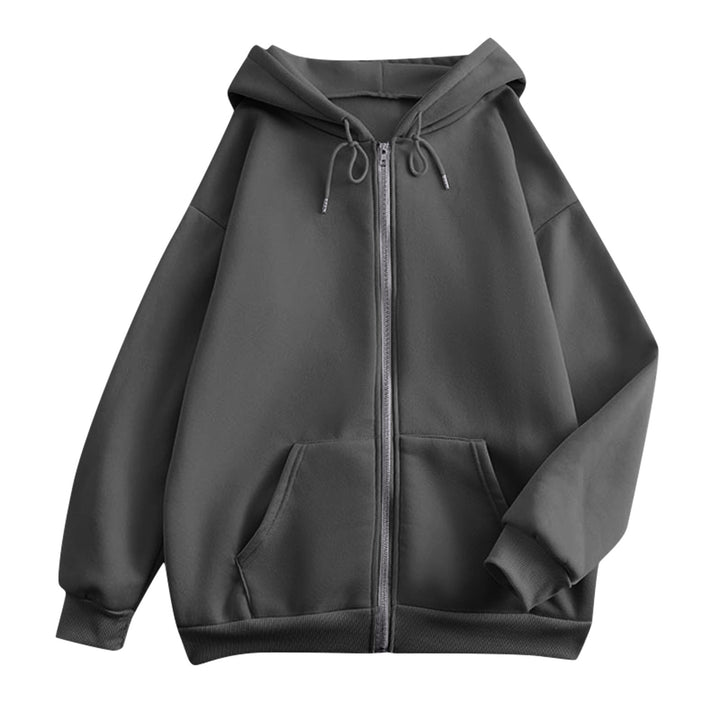 Damen nan extrabreite Zip-Kapuzenjacke mit weichem Fleecefutter, Kängurutaschen und gerippten Bündchen Drune