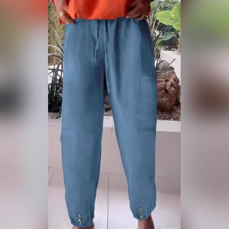 Damen Cargo-Jogginghose mit Kordelzug, aufgesetzten Taschen und Knopfmanschetten Drune