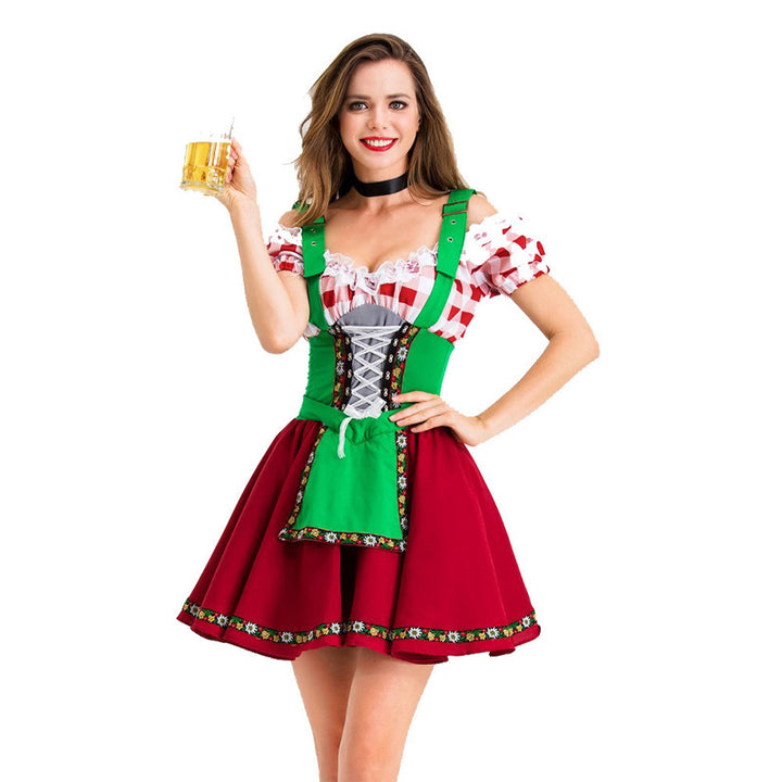 Damen nan Party-Dirndl Minikleid im Oktoberfeststil mit verstellbaren Trägern, Spitzenbesatz und bestickter Schürzenapplikation Drune