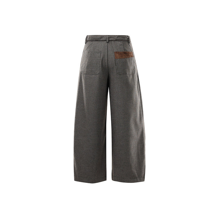 Damen Weite High Waist Culotte-Hose mit Gürtel und Kontrasttaschen Drune