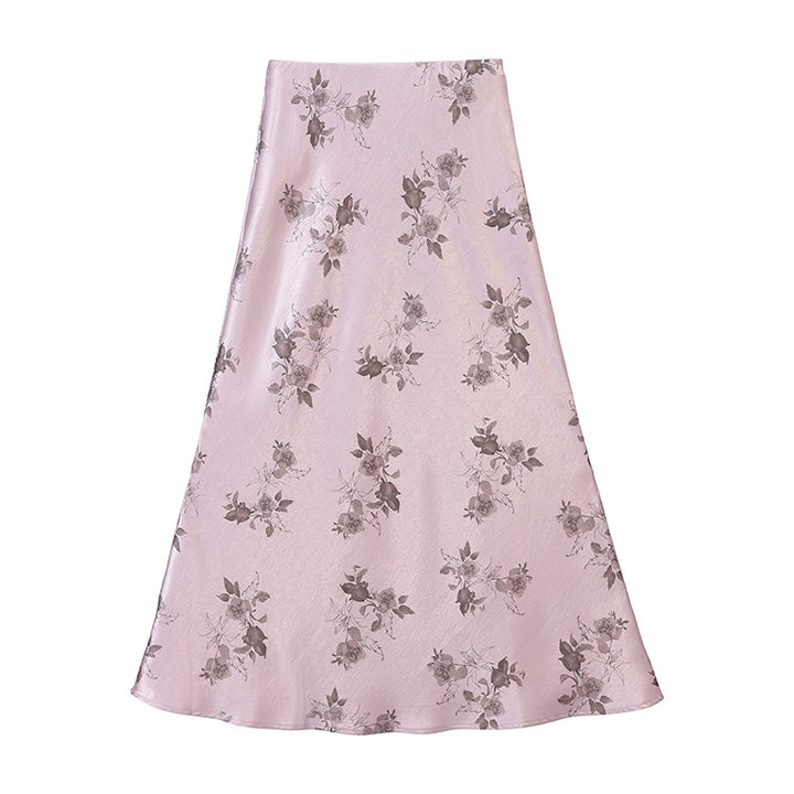 Damen nan taillenhoher A-Linien-Midirock aus jacquardähnischem Satin mit floralem Relief Drune