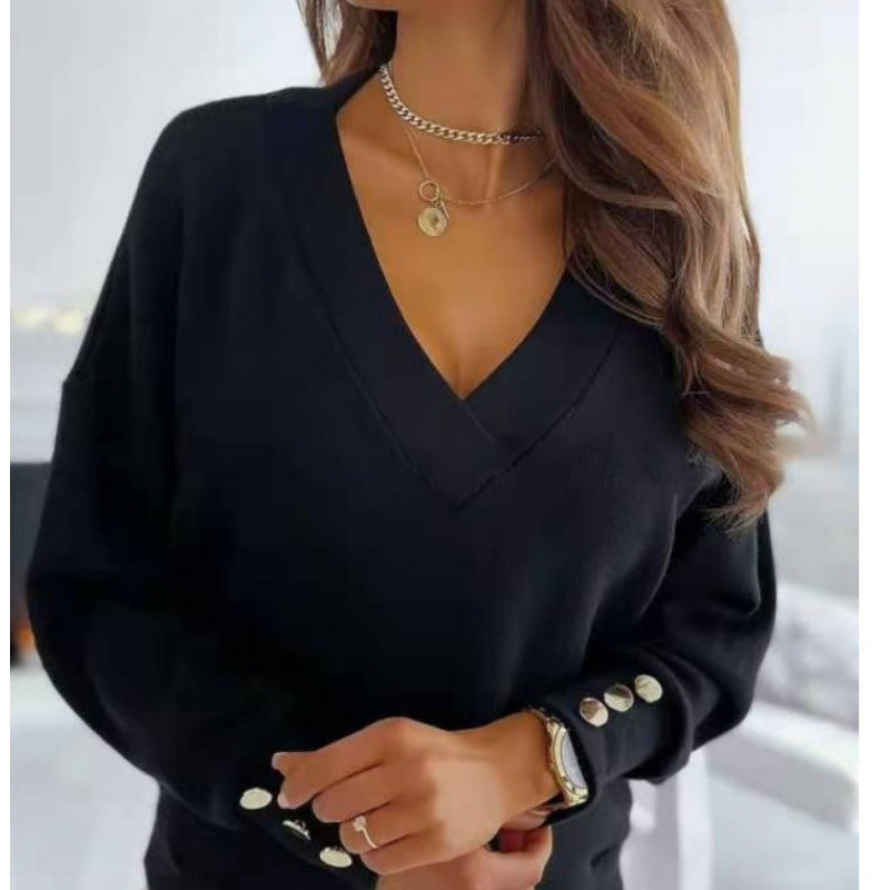 Damen lässiger V-Ausschnitt Pullover aus weichem Baumwollmix Drune