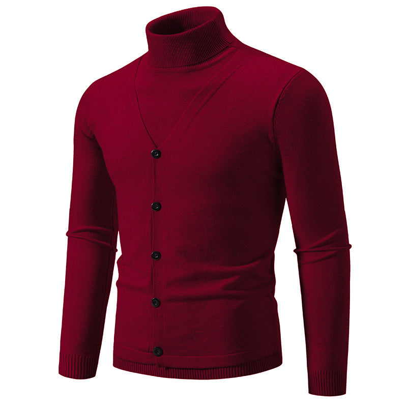 Herren eleganter Rollkragenpullover mit knöpfbaren Frontdetails und feiner Strickstruktur Drune