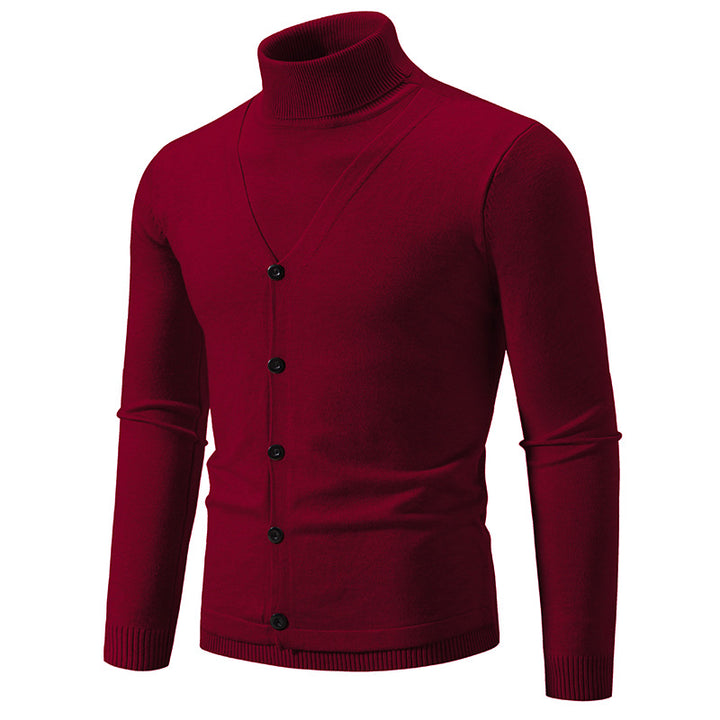 Herren eleganter Rollkragenpullover mit knöpfbaren Frontdetails und feiner Strickstruktur Drune