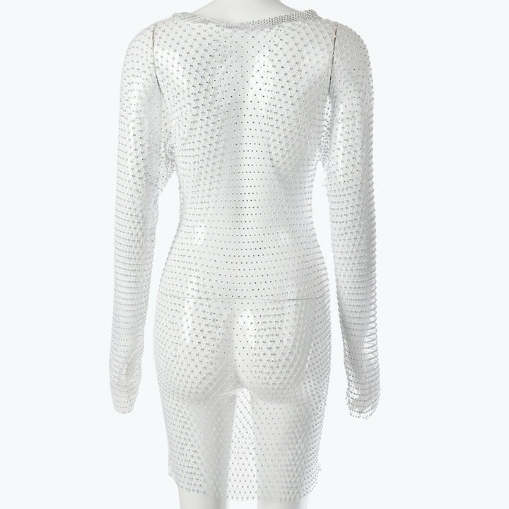 Damen glitzernder Netz-Bodysuit mit langen Ärmeln und figurbetontem Schnitt Drune