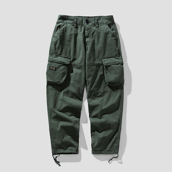 Herren Cargo‑Hose im Utility‑Workwear‑Stil mit großen Klappentaschen, Kniepaneelen und Kordelabschluss Drune