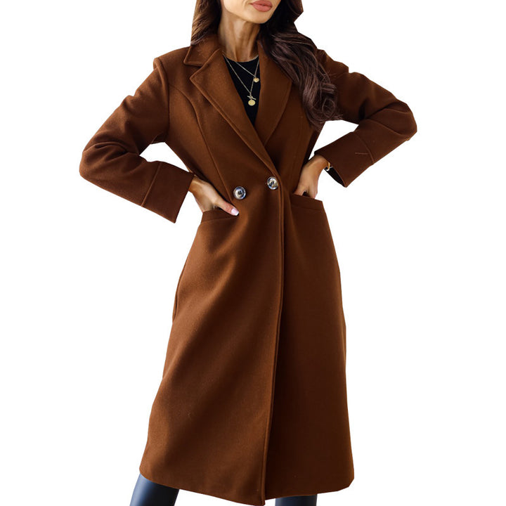 Damen Eleganter Wollmantel mit doppelter Brustknopfleiste und praktischen Taschen Drune