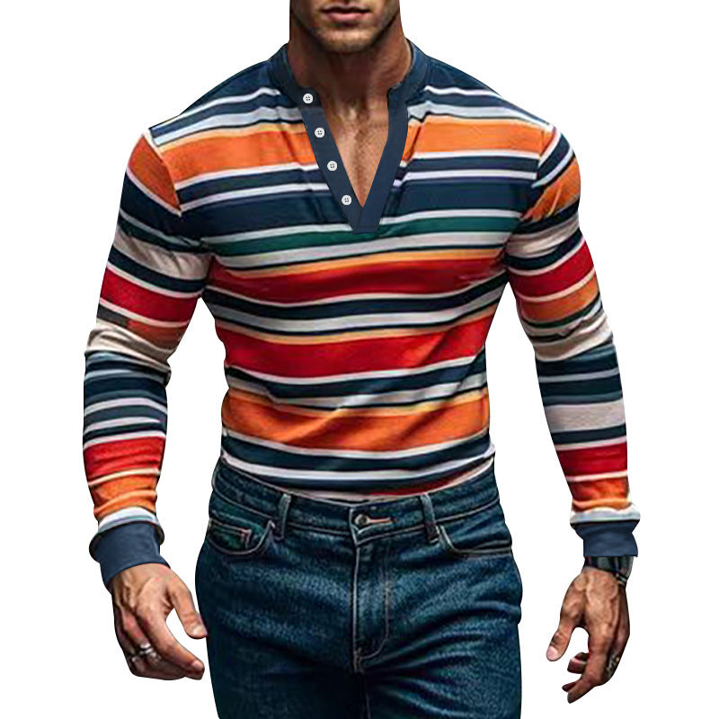 Herren Langarm-Henley-Shirt mit modischem Streifenmuster und hochwertiger Baumwollqualität Drune