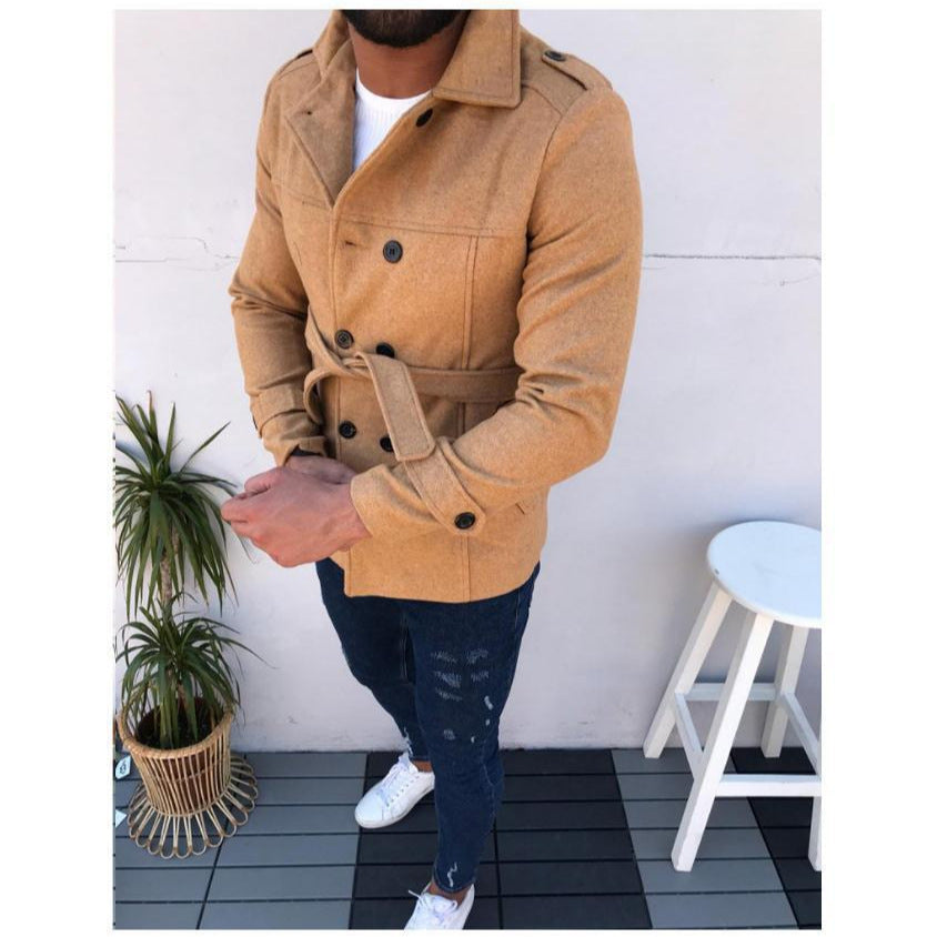Herren modische Designerjacke mit doppeltem Reihenverschluss und Gürtel Drune