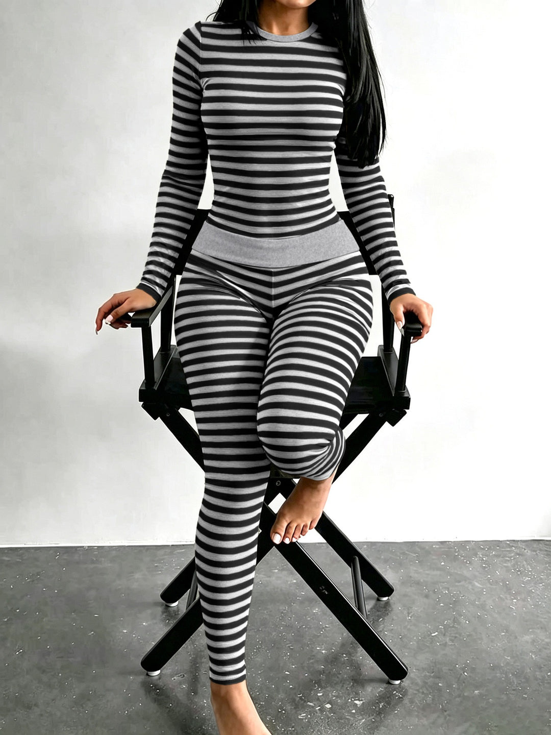 Damen Figurschmeichelndes Stretch-Lounge-Set mit Langarmtop und taillenhoher Leggings Drune