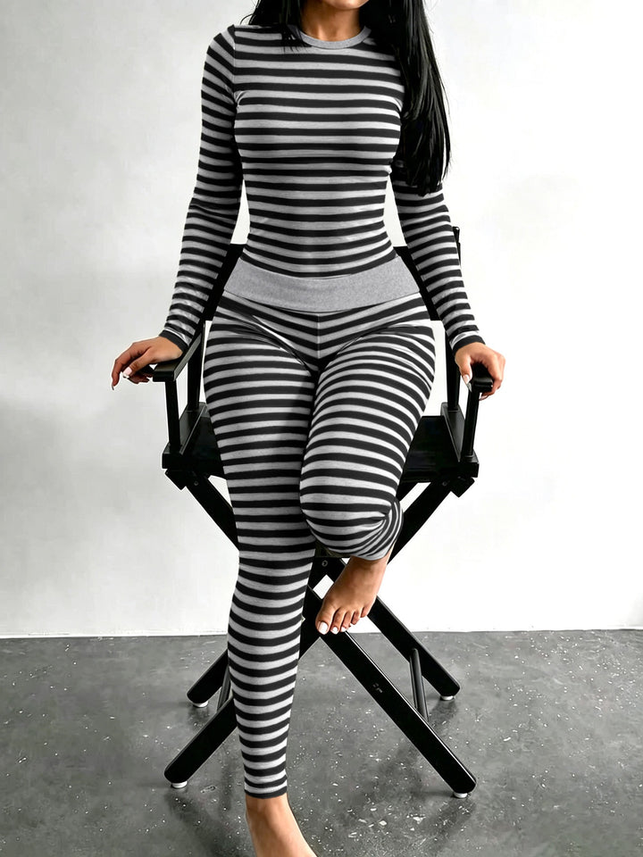 Damen Figurschmeichelndes Stretch-Lounge-Set mit Langarmtop und taillenhoher Leggings Drune
