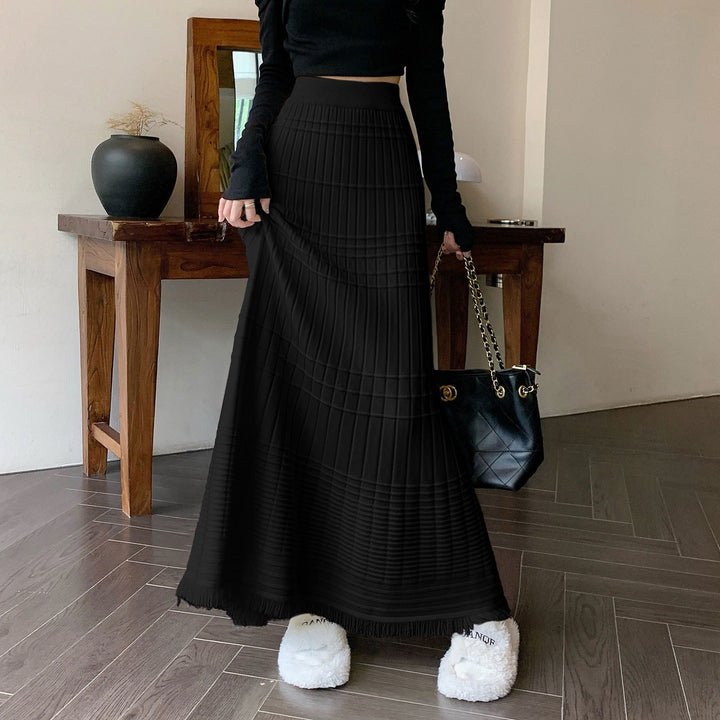 Damen Eleganter Plissee-Maxirock mit Fransen Drune