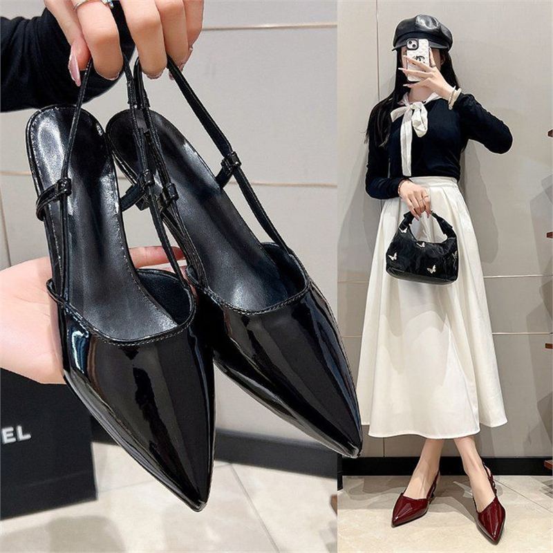 Damen Spitz zulaufende Lack-Pumps mit Slingback, schlanker Silhouette und gepolstertem Komfortfußbett Drune