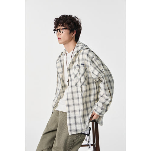 Unisex Kapuzen‑Overshirt im karierten Flanell‑Look mit Brusttasche und Knopfleiste Drune