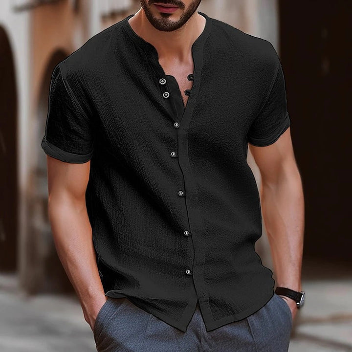 Herren lässiges Kurzarmhemd mit Knopfdetails Drune