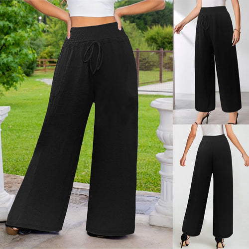 Damen Weite Leinenoptik‑Palazzohose mit hohem Smokbund, Kordelzug und Seitentaschen Drune