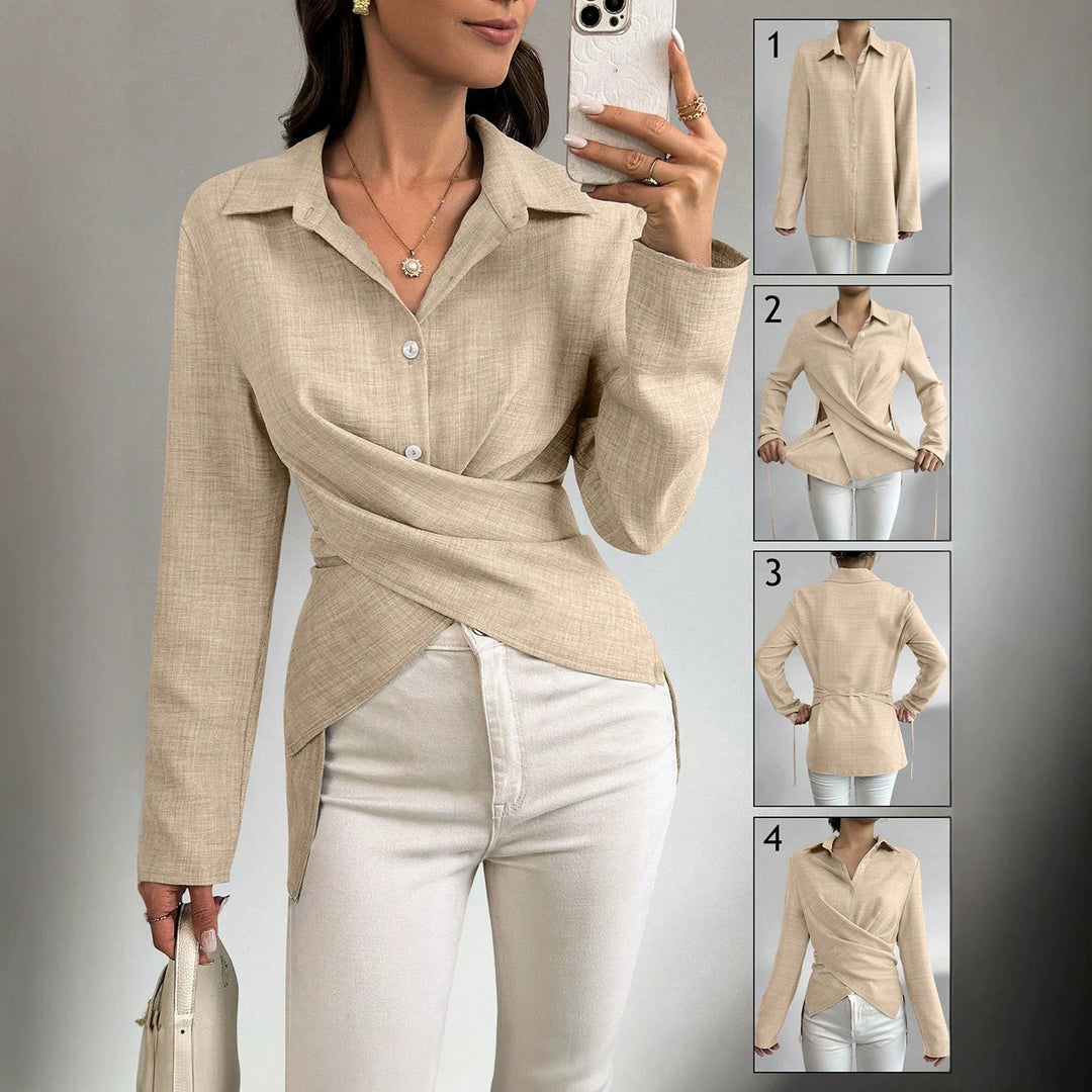 Damen Wickelbluse mit Hemdkragen und asymmetrischem Saum Drune