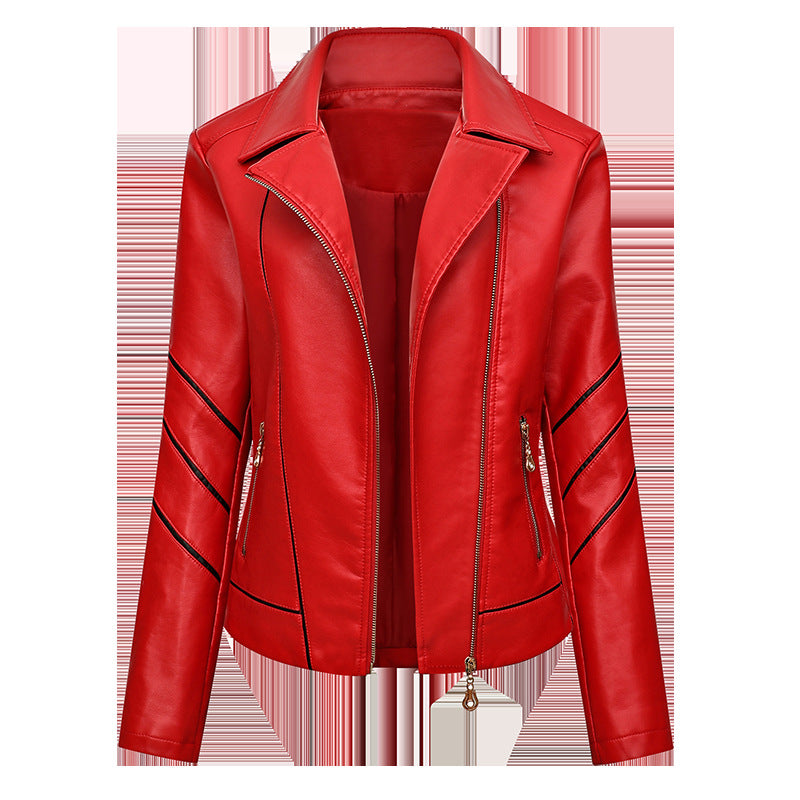 Damen Bikerjacke aus Kunstleder mit asymmetrischen Ziernähten und tailliertem Schnitt Drune