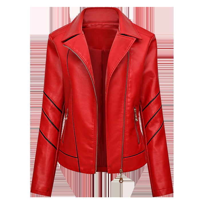 Damen Bikerjacke aus Kunstleder mit asymmetrischen Ziernähten und tailliertem Schnitt Drune