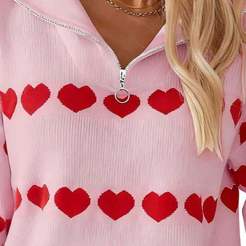 Damen Pullover mit Herzmotiv und kurzem Reißverschluss Drune
