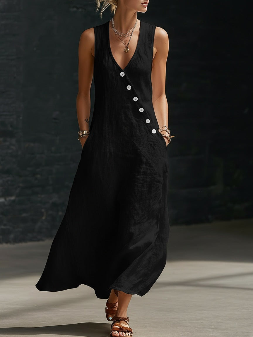 Damen Langarmkleid mit seitlichem Schlitz und Knopfdetails Drune