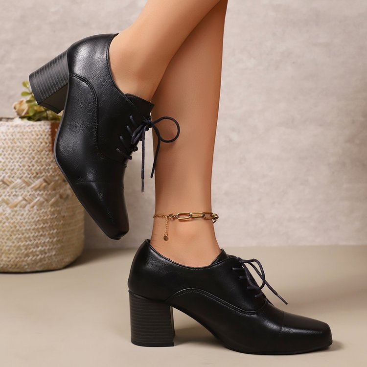 Damen Elegante Schnürpumps mit quadratischer Spitze und mittelhohem Blockabsatz Drune