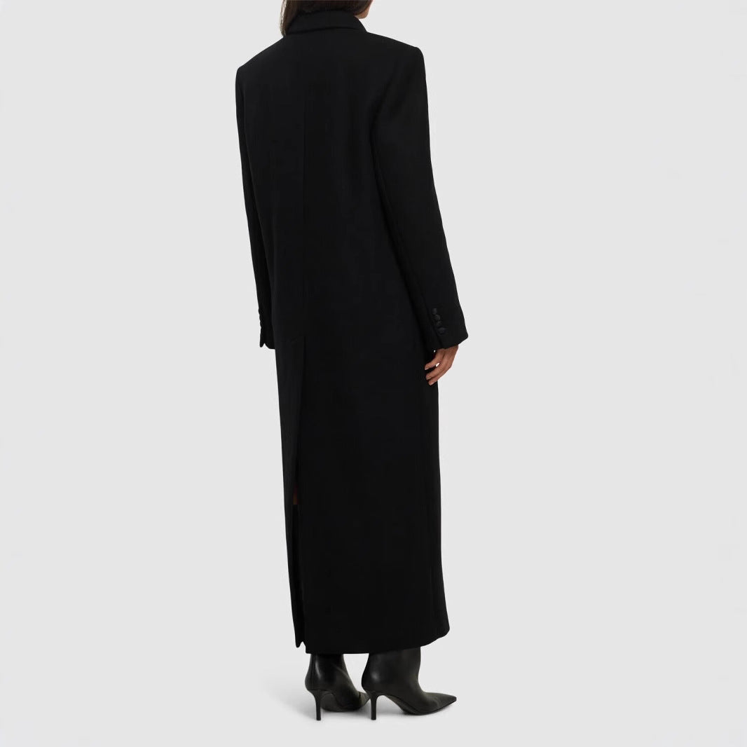 Damen Doppelreihiger Maximalistischer Wollmantel mit Smokingkragen Drune