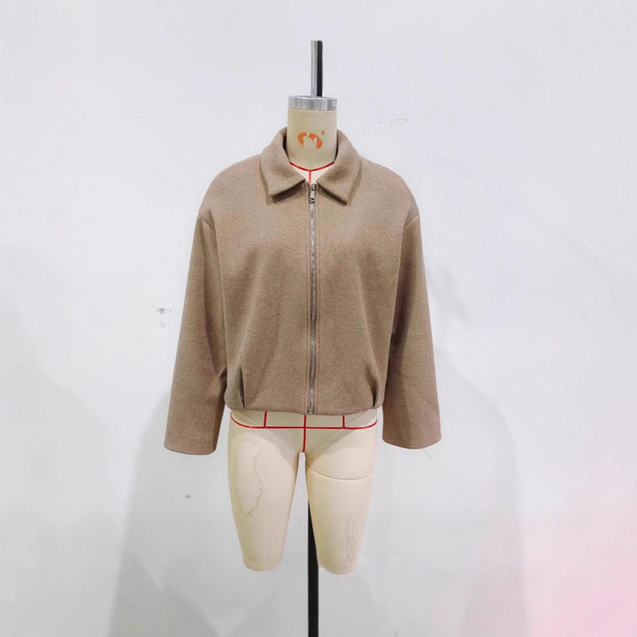 Damen Kurz geschnittene Wollmix Jacke mit Reißverschluss und kurzem Stehkragen Drune
