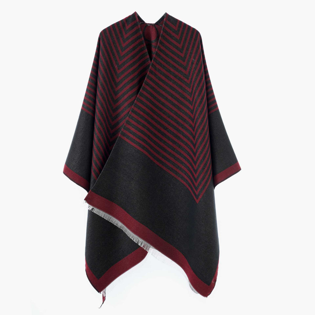 Damen Oversize-Poncho aus Wollmix im Chevron-Jacquard mit offenem V-Ausschnitt Drune