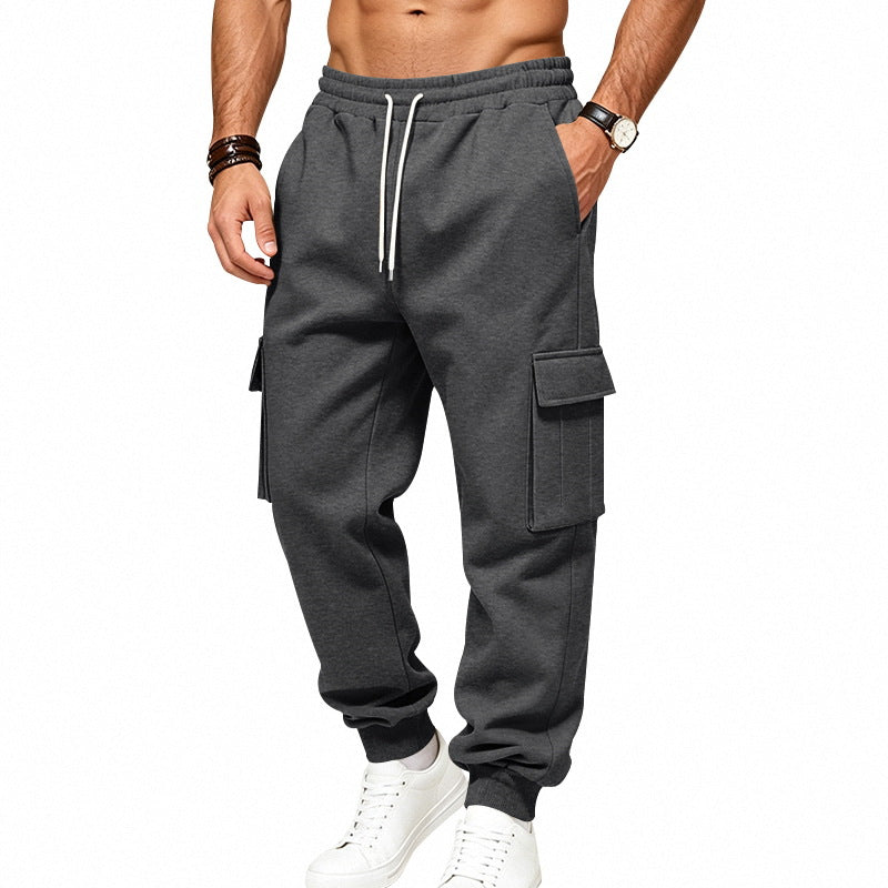 Herren Cargo-Jogginghose aus Sweat mit Kordelzug, elastischen Bündchen und großen Klappentaschen Drune