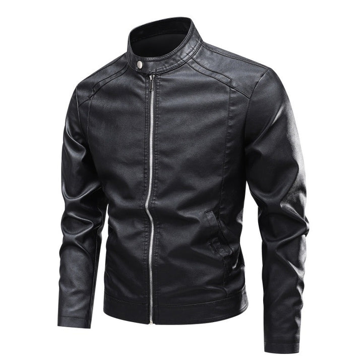 Herren Modische Lederjacke mit Stehkragen und praktischen Reißverschlusstaschen Drune