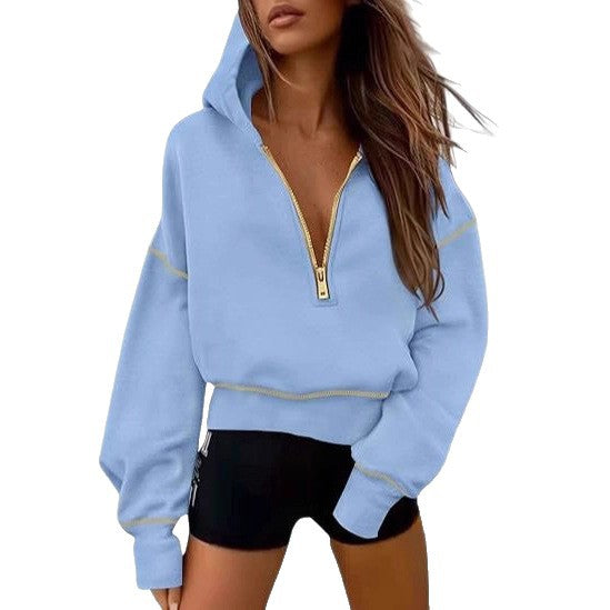Damen lässiger Hoodie mit goldenen Akzenten und hohem Kragen Drune