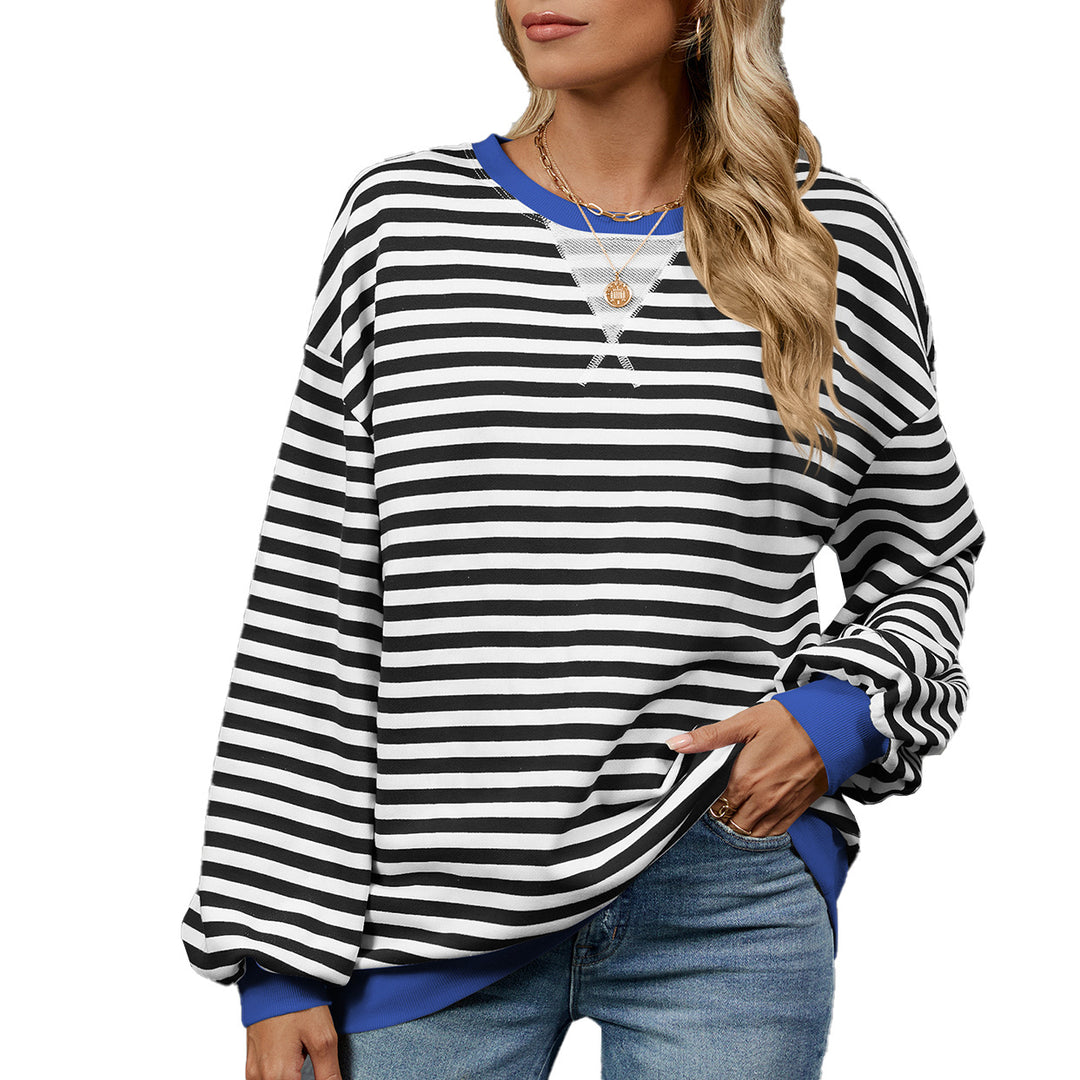 Damen lässiger Sweatshirt mit modischem Streifenmuster und weit geschnittenen Ärmeln Drune