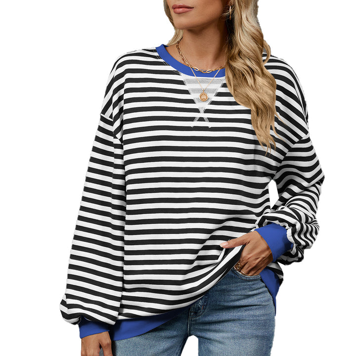 Damen lässiger Sweatshirt mit modischem Streifenmuster und weit geschnittenen Ärmeln Drune