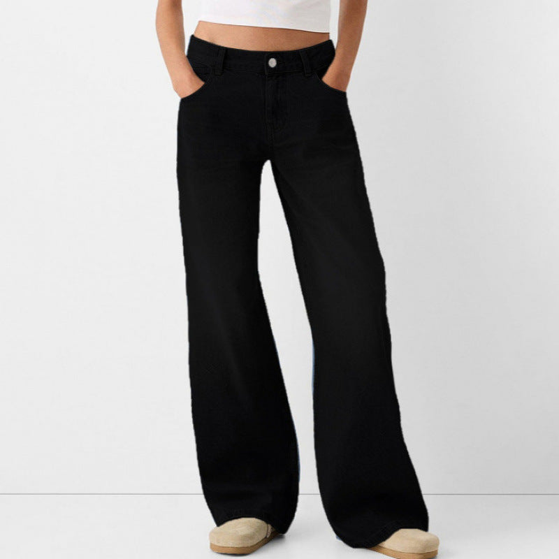 Damen Weite Jeans mit hoher Taille und klassischen Taschen Drune