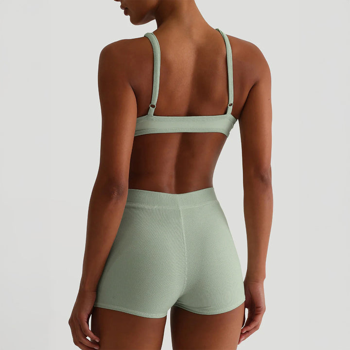 Damen Sport-Bustier und Shorts-Set mit hohem Bund Drune
