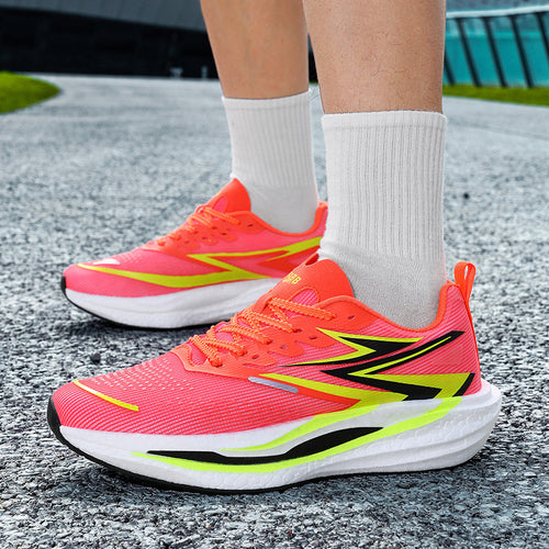 Unisex gepolsterte Straßenlaufschuhe mit rocker-Zwischensohle, energierückführender Dämpfung und atmungsaktivem Mesh-Upper Drune