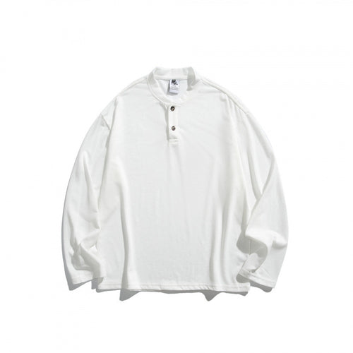 Unisex Lockere Henley-Longsleeve mit Stehkragen und Waffelstruktur Drune