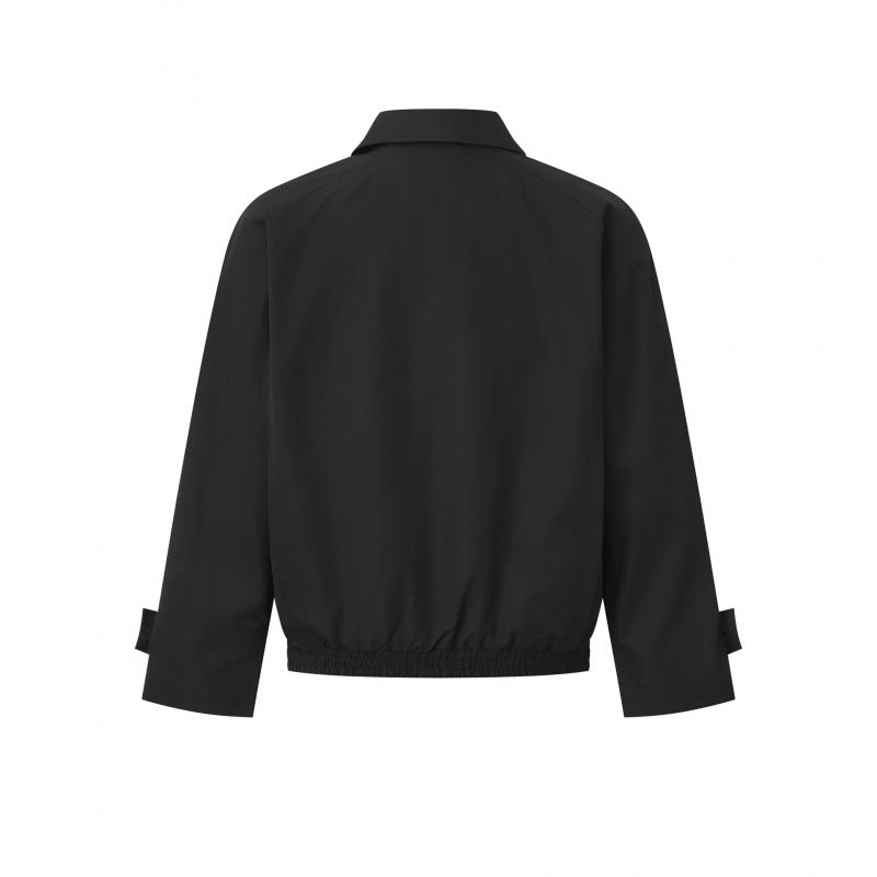 Herren Kurz geschnittene kastige Harrington-Jacke mit verdeckter Knopfleiste, elastischem Saum und verstellbaren Manschetten Drune