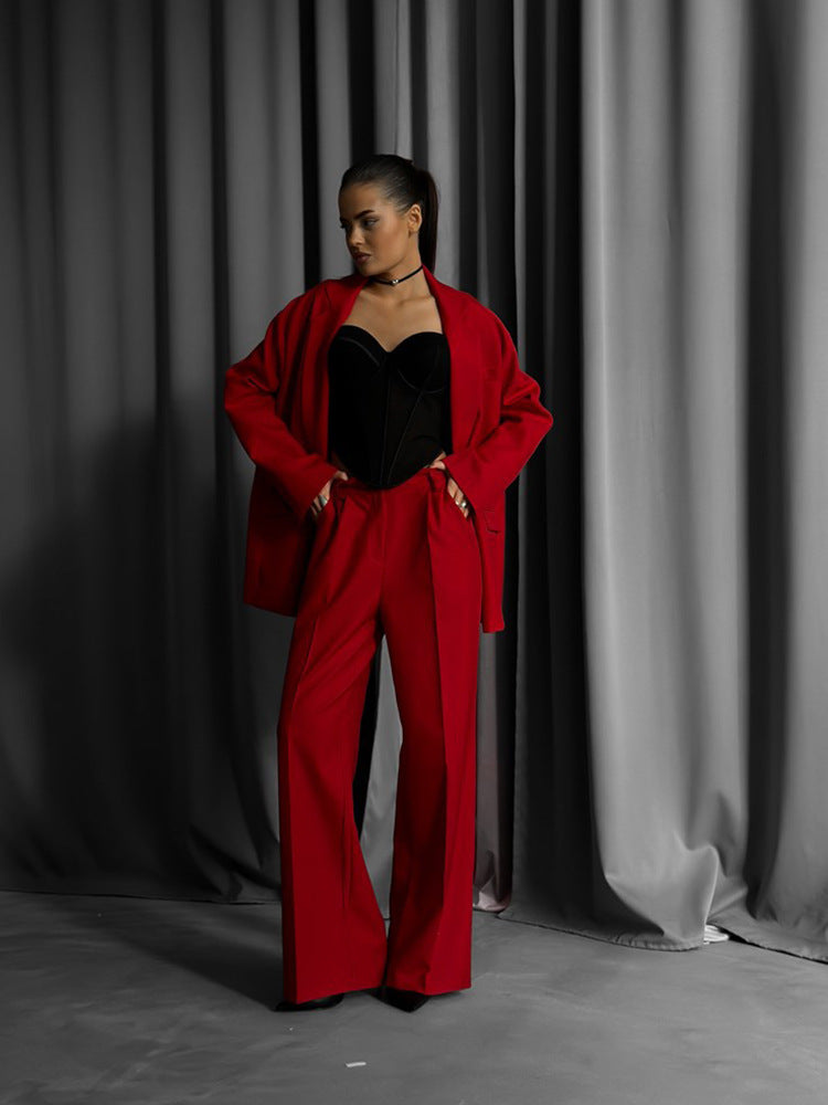 Damen elegantes Zweiteiler-Set mit oversized Blazer und weiter Hose Drune