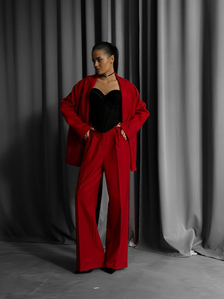 Damen elegantes Zweiteiler-Set mit oversized Blazer und weiter Hose Drune