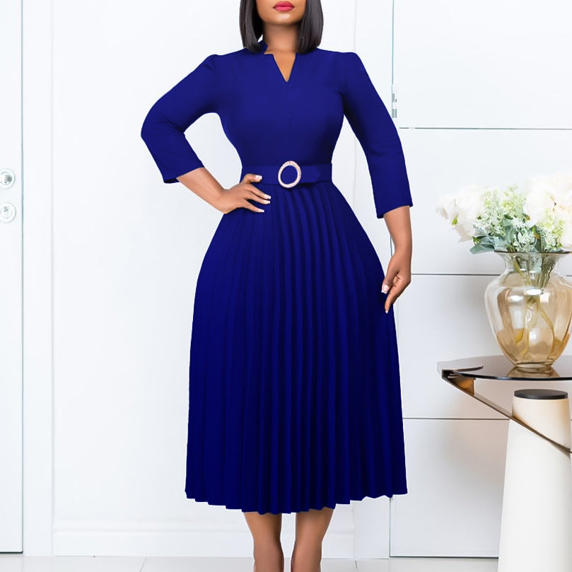 Damen Midikleid mit eleganter Plissé-Optik und modischem Taillengürtel Drune