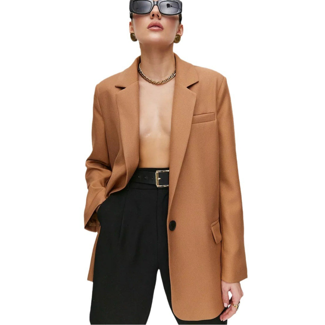 Damen eleganter Oversized Blazer mit feiner Textur und minimalistischer Knopfleiste Drune