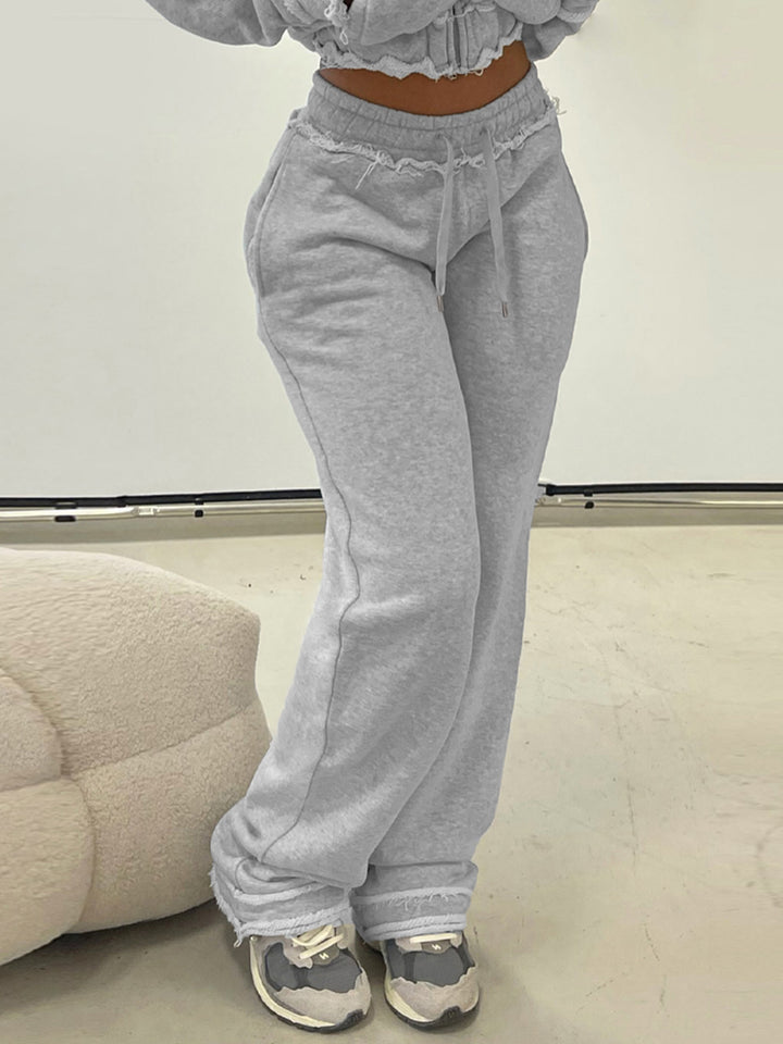 Damen nan taillierte Cropped-Kapuzenjacke mit durchgehendem Reißverschluss, elastischem Abschlussbund und dekorativem College-Print Drune