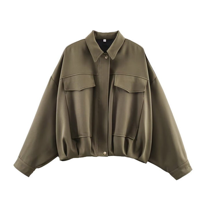 Damen nan oversized Utility-Jacke mit übergroßen Pattentaschen, überschnittener Schulter und elastischem Bund Drune