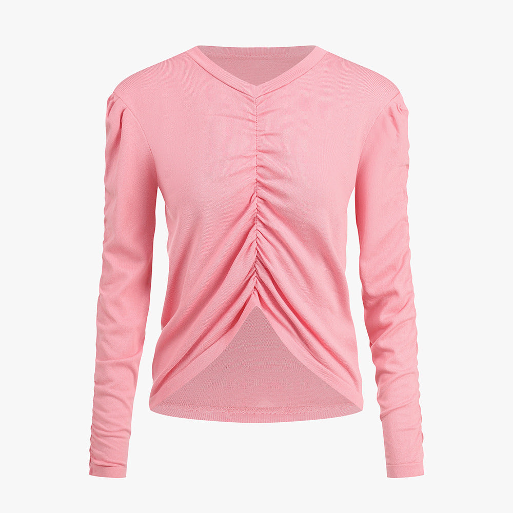 Damen Figurbetontes Longsleeve-Oberteil mit Raffung Drune
