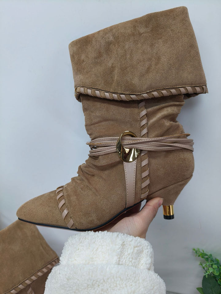 Damen Slouchy Knöchelstiefel mit dekorativem Schnallen-Detail Drune