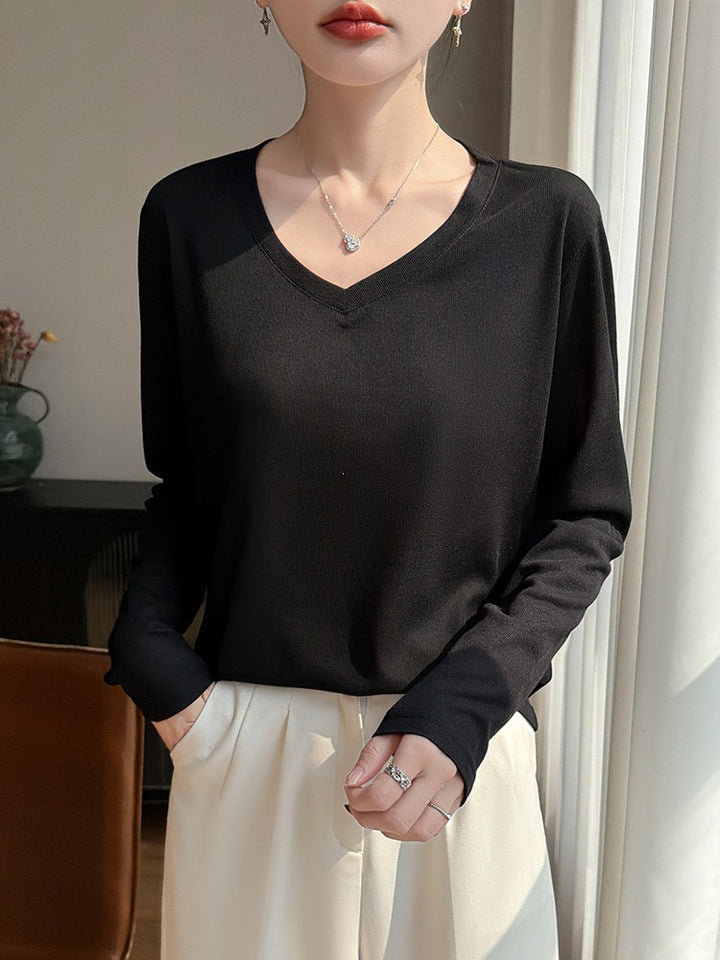 Damen Leichtes V-Ausschnitt-Feinstrick-Longsleeve Drune